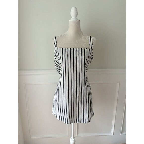 By Anthropologie Linen Blend Striped Relaxed Fit Open Back Dress S - Picture 3 of 8